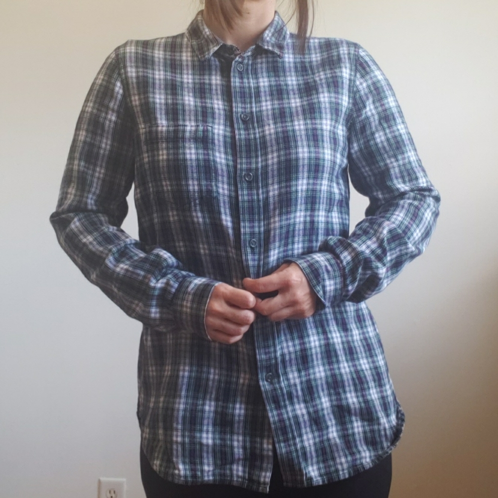 Madewell - Flannel Green Slim ex Boyfriend Plaid Top Small